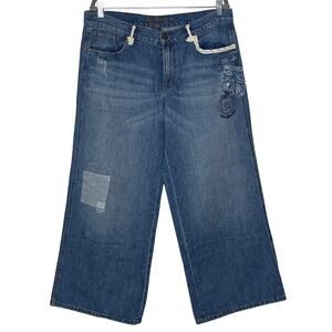 Lauren Ralph Lauren Patch‎ Work Wide Leg Denim Jeans Size 14